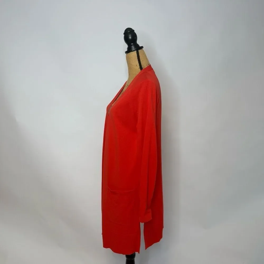 Ann Taylor Open orange-red Front Long Cardigan with Pockets - Size M